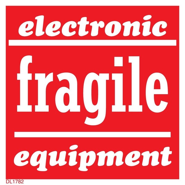 Decker Tape Products Label, DL1782, ELECTRONIC EQUIPMENT FRAGILE, 4" X 4" DL1782